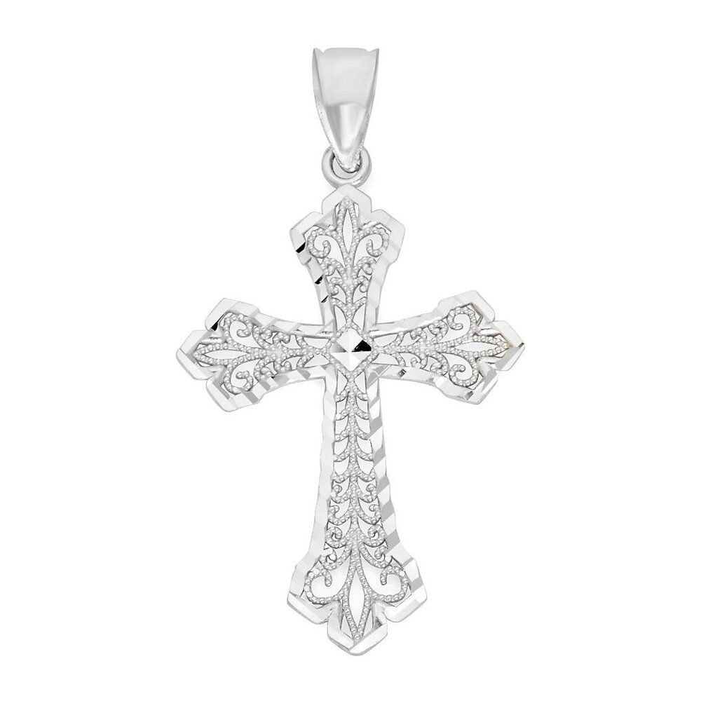 Solid 14k White Gold Cross Pendant - Religious Jewelry Christian Faith Gifts